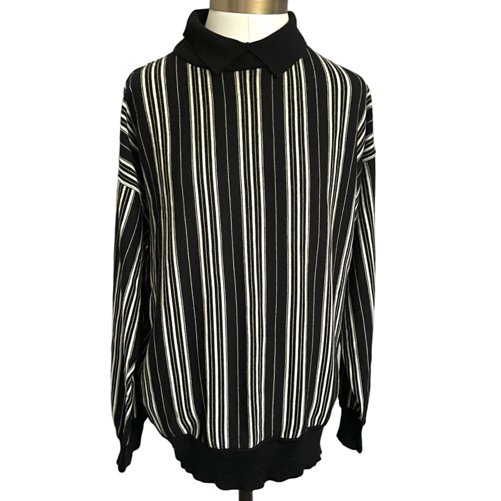 Vintage Versus Gianni Versace Black White Striped Wool Pullover Sweater - S/M - Picture 2 of 11